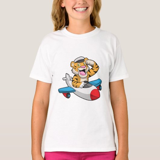 Tiger als Pilot in Flugzeuge T-Shirt (Vorderseite)