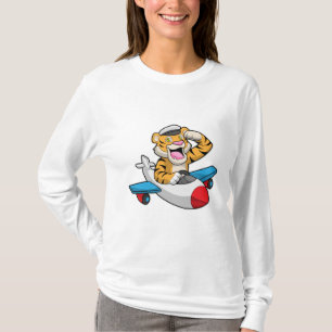 Tiger als Pilot in Flugzeuge T-Shirt
