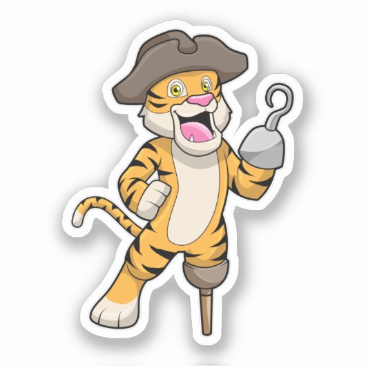 Tiger als Pirate mit Holzbein und Hooker Hand Aufkleber (Vorderseite)
