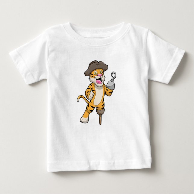 Tiger als Pirate mit Holzbein und Hooker Hand Baby T-shirt (Vorderseite)