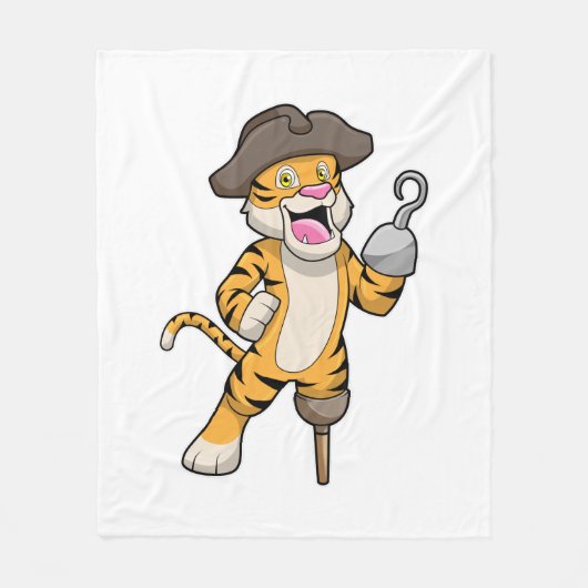 Tiger als Pirate mit Holzbein und Hooker Hand Fleecedecke (Vorderseite)