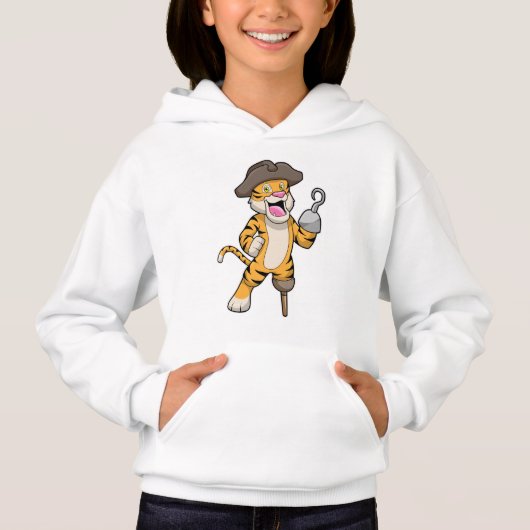 Tiger als Pirate mit Holzbein und Hooker Hand Hoodie (Vorderseite)