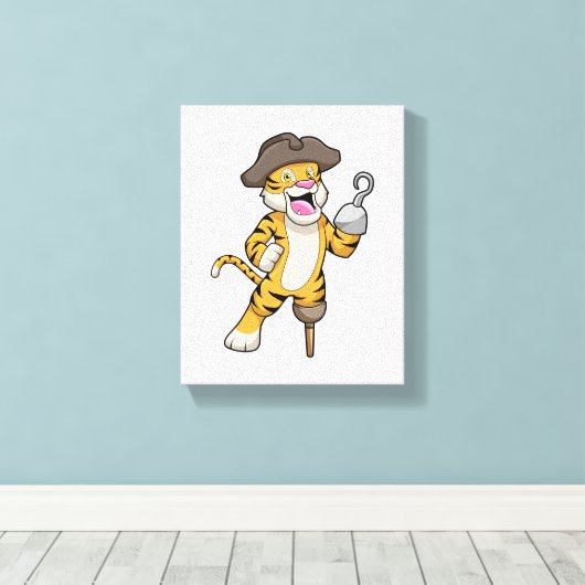 Tiger als Pirate mit Holzbein und Hooker Hand Leinwanddruck (Insitu (Holzboden))