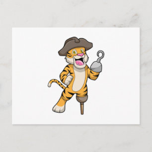 Tiger als Pirate mit Holzbein und Hooker Hand Postkarte