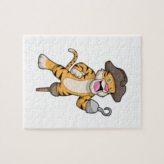 Tiger als Pirate mit Holzbein und Hooker Hand Puzzle (Horizontal)