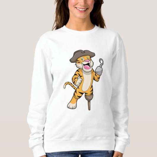 Tiger als Pirate mit Holzbein und Hooker Hand Sweatshirt (Vorderseite)