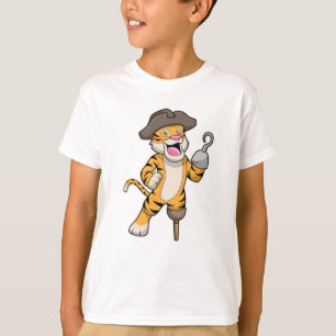 Tiger als Pirate mit Holzbein und Hooker Hand T-Shirt