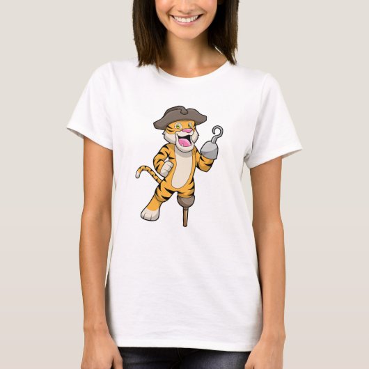 Tiger als Pirate mit Holzbein und Hooker Hand T-Shirt (Vorderseite)