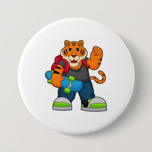 Tiger als Skater mit Skateboard Button (Vorderseite)