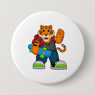 Tiger als Skater mit Skateboard Button