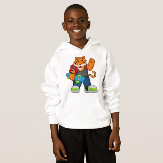 Tiger als Skater mit Skateboard Hoodie (Vorne ganz)