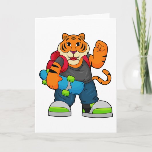 Tiger als Skater mit Skateboard Karte (Vorderseite)