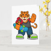 Tiger als Skater mit Skateboard Karte (Gelbe Blume)
