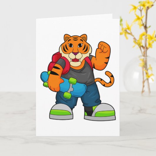 Tiger als Skater mit Skateboard Karte (Gelbe Blume)