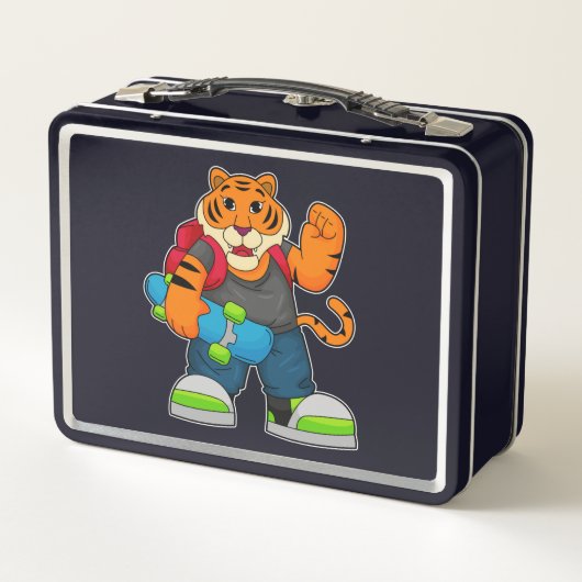 Tiger als Skater mit Skateboard Metall Brotdose (Rückseite)