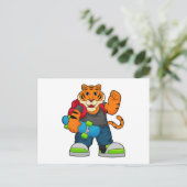 Tiger als Skater mit Skateboard Postkarte (Stehend Vorderseite)