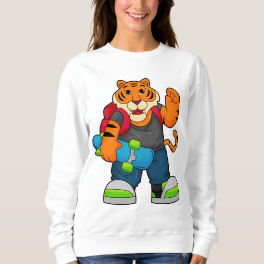 Tiger als Skater mit Skateboard Sweatshirt (Vorderseite)