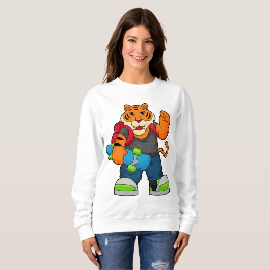 Tiger als Skater mit Skateboard Sweatshirt (Vorne ganz)