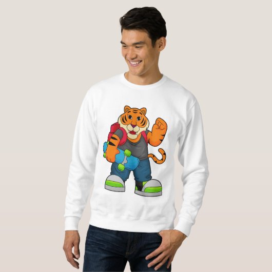 Tiger als Skater mit Skateboard Sweatshirt (Vorne ganz)