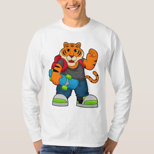 Tiger als Skater mit Skateboard T-Shirt (Vorderseite)