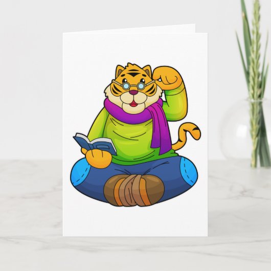 Tiger als Streber mit Buch Karte (Vorderseite)