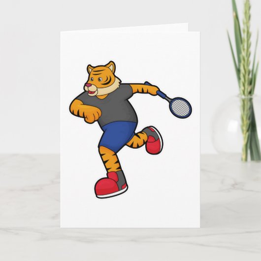 Tiger als Tennisspieler mit Tennisschläger Karte (Vorderseite)