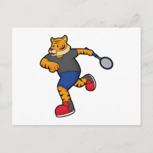 Tiger als Tennisspieler mit Tennisschläger Postkarte