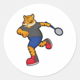Tiger als Tennisspieler mit Tennisschläger Runder Aufkleber