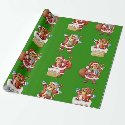 Tiger als Weihnachten Wiederholung Muster-Design Geschenkpapier (Ungerollt)