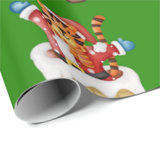 Tiger als Weihnachten Wiederholung Muster-Design Geschenkpapier (Rolleneckpunkt)