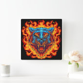 Tiger am Feuer Quadratische Wanduhr (Zuhause)