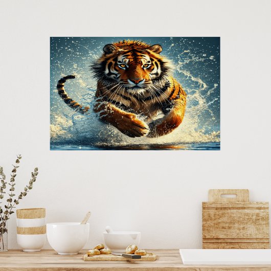 Tiger an der Türkisblume Poster (Küche)