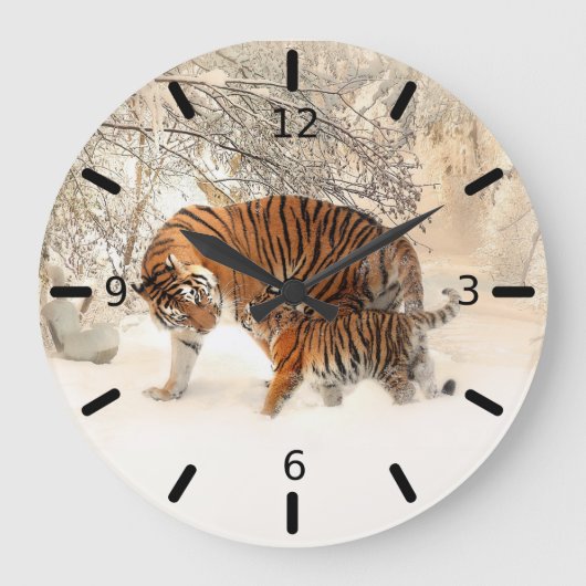 Tiger And Cub Große Wanduhr (Vorderseite)