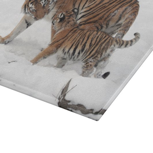 Tiger and Cub in the Snow Schneidebrett (Ecke)