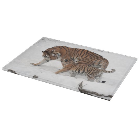 Tiger and Cub in the Snow Schneidebrett (Ecke)