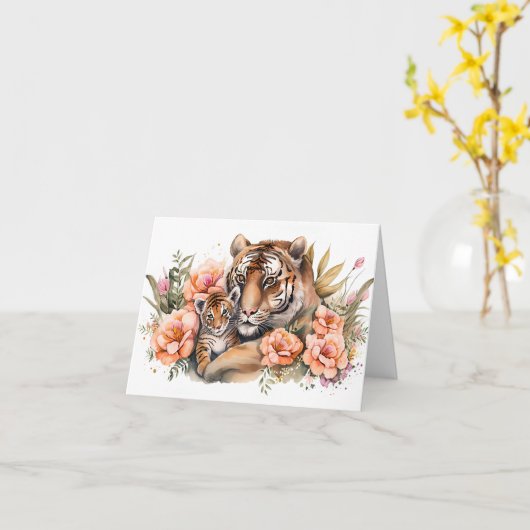 Tiger and Cub Mütter Day Card Karte (Gelbe Blume)