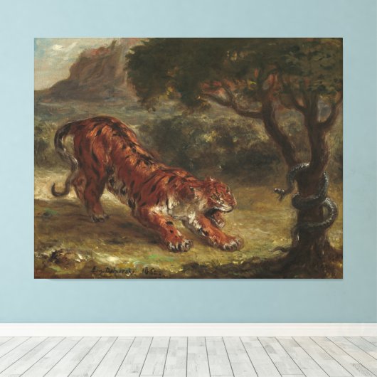 Tiger and Snake Eugene Delacroix Wall Art Leinwanddruck (Insitu (Holzboden))