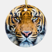 Tiger-Angesicht Nah-Monogramm-Name Keramik Ornament (Vorne)