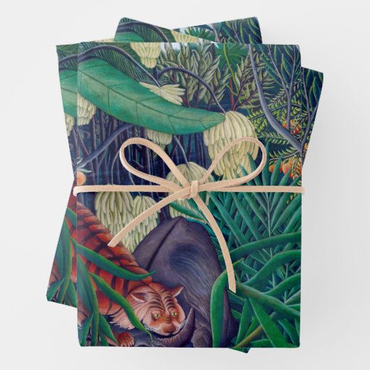 Tiger angreifen Buffalo im exotischen Tropenwald Geschenkpapier Set (Beispiel)