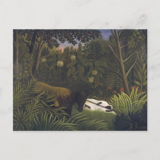 Tiger angreifen ein Pferd und einen schlafenden sc Postkarte (Vorderseite)