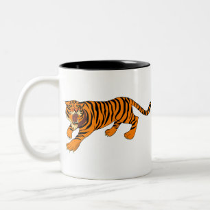 Tiger Animal Angry Roar Roaring Mammal Big Cat Zweifarbige Tasse