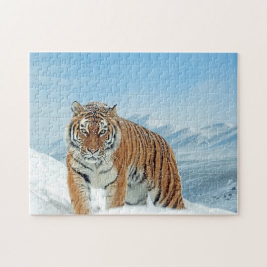 Tiger Animal Foto Snow Trendy Winter Mountains Puzzle (Horizontal)