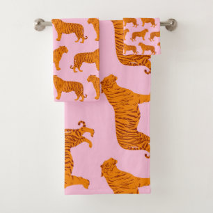 Tiger Animal Pink Modern Badhandtuch Set