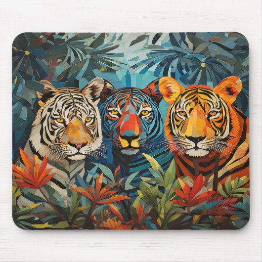Tiger Animal Portrait Farbige Malerei Mousepad (Vorne)