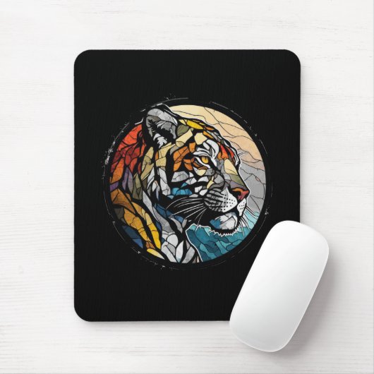 Tiger Animal Portrait Gestaltetes Glas frei von Wi Mousepad (Mit Mouse)
