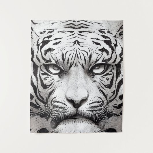 Tiger Animal Wild Nature Illustration Line Epic Wandteppich (Vorderseite)