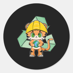 Tiger Anime Cat Earth Day Runder Aufkleber