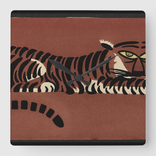 Tiger - Antike, farbenfrohe Buchillustration Quadratische Wanduhr (Vorderseite)