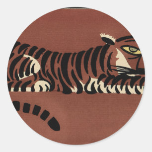 Tiger - Antike, farbenfrohe Buchillustration Runder Aufkleber