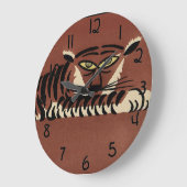 Tiger - Antiquarian, bunte Buchillustration Große Wanduhr (Winkel)